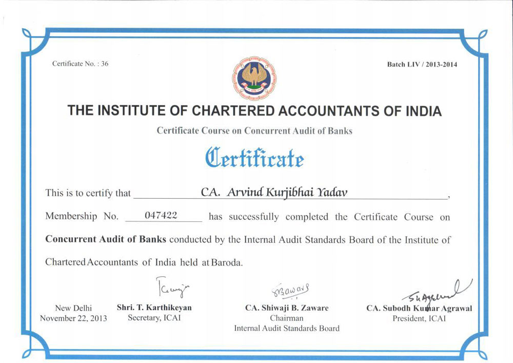 AKY ICAI Concurrent Auditor Certificate